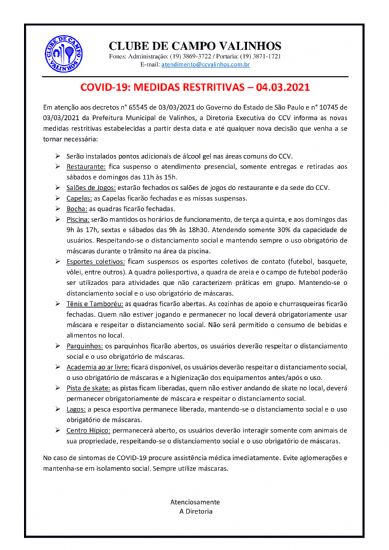 Covid-19 Medidas Restritivas CCV